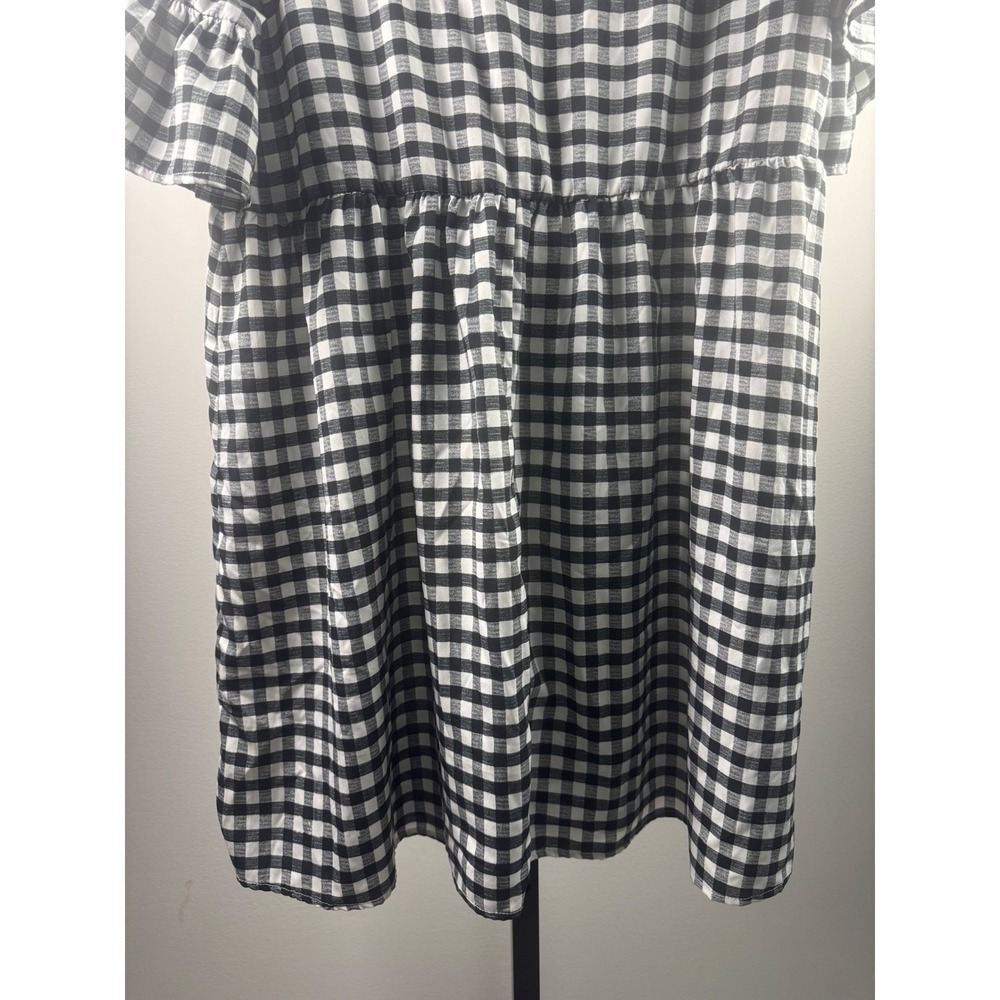 Boohoo Gingham Dress Womens 14 Black White Excellent Ruffle Sleeve Babydoll - Picture 9 of 10